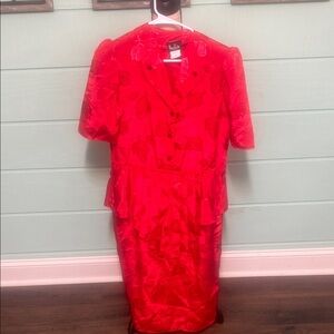 Vintage New Ruby California USA Red Floral Jacquard Dress (Style 394).